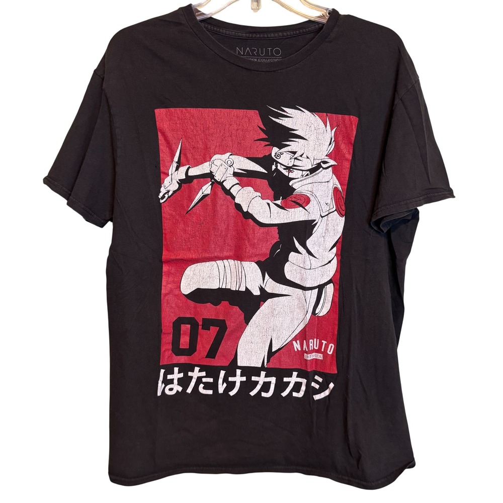 Naruto Shippuden Mens y2k Kakashi Hatake 07‎ Graphic Anime T-Shirt Black Large